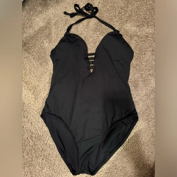 La Blanca Black Plunge One Piece - Picture 1 of 3